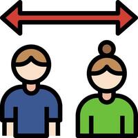 Two people are standing next to each other with an arrow pointing to the left vector