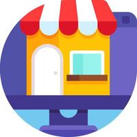A small store with a sign on it vector