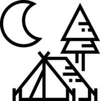 Camping tent icon with a tree and moon vector
