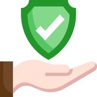 A hand holding a green shield with a tick vector