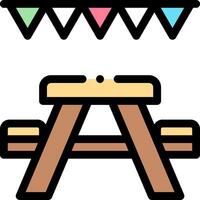 Picnic table with bunting and flags vector