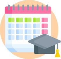 A calendar and a graduation cap are next to a calendar vector