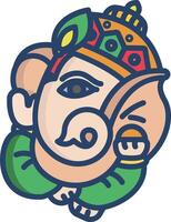 An elephant head with a green hat and a green and orange color vector