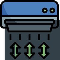 A blue air conditioner with arrows pointing up vector