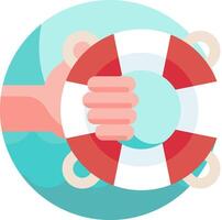 A hand holding a life preserver in the water vector