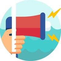 A hand holding a megaphone with lightning bolts vector