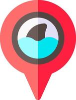The shark is in the water and the map pointer is red vector