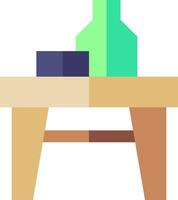 A wooden table with a vase and a box vector