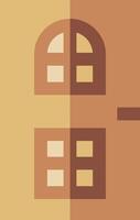 A brown and tan building with two windows vector