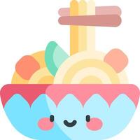 A bowl of noodles with a smiley face on it vector