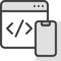 A smartphone and a computer screen with a code symbol vector