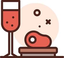 A glass of wine and a slice of meat vector