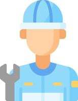 A man in blue overalls holding a wrench vector
