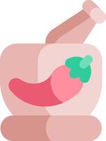 A pink mortar and pestle with a red pepper vector
