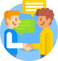 Two men shaking hands with speech bubbles vector