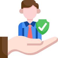 A hand holding a business man with a shield vector