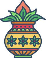 An indian style pot with a flower on top vector