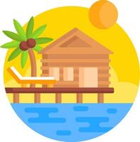 Tropical island with palm tree and beach hut vector