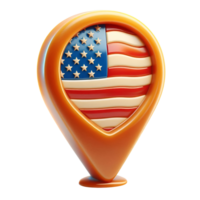 3D Rendered USA Flag Location Icon with Salted Caramel Effect on Transparent Background png