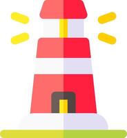 A red and white lighthouse with a yellow light vector