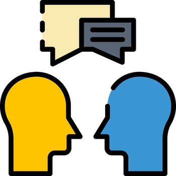 Two heads with speech bubbles and a speech bubble icon vector