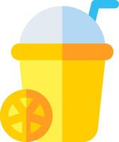 A yellow drink with a straw and slice of lemon vector