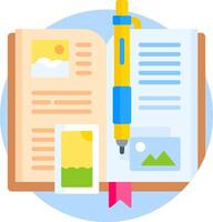 A pen and a book with a camera icon vector