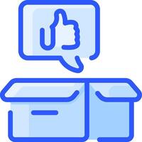 A blue box with a thumbs up icon and a speech bubble vector