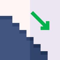A green arrow pointing up on a stairway vector
