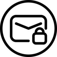 A black and white icon of a mail envelope with a lock vector