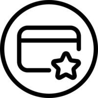 A black and white icon of a credit card and star vector