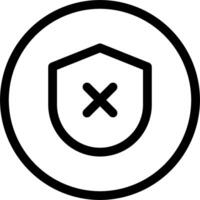 A black and white icon of a shield with an x vector