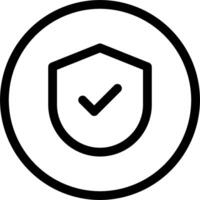 A black and white icon of a shield with a tick vector