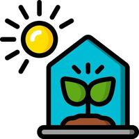 A house with a plant growing in it and a sun behind it vector