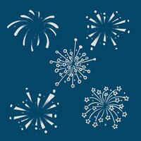 Hand-Drawn Firework Elements on Dark Blue Background vector