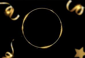 Golden Glowing Circular Frame Design on Black Background vector