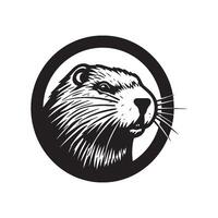 black and white Beaver face head illustration vector