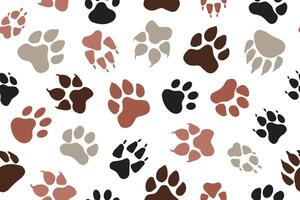 Seamless pattern from Animal paw prints set, footprints of different animals. Dog fox wolf bear cat lion leopard tiger. vector