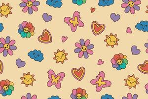 Seamless pattern of classic elements of 80s 90s in modern flat style. illustration. Fashionable patch, badge, emblem. vector