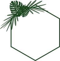 Green Hexagon Frame With Tropical Leaves. Modern Minimalist Design. Botanical Illustration. Lush Foliage And Geometric Shapes For Nature Themed Projects, Stylish Templates, Cards. illustration vector