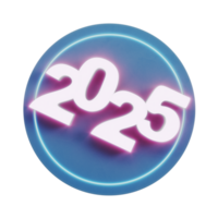 Glowing 2025 new year digits isolated on transparent background png