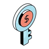 A colored design icon of dollar key vector