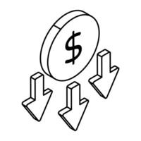 A beautiful design icon of dollar Decrease vector