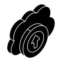 A flat design icon of cloud upload vector