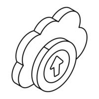 A flat design icon of cloud upload vector