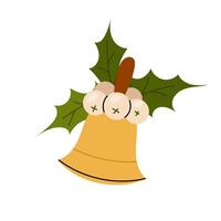 Christmas bell. Mistletoe berries. Festive decorative element. Musical instrument. Ringing. Flat illustration on white background. vector