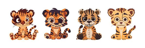 Tiger cub wearing Frankenstein's mask vector