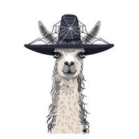 Llama wearing spider web hat vector