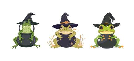 Frog wearing witch cauldron vector