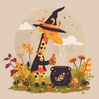 Giraffe dressed up like a nature wizard vector